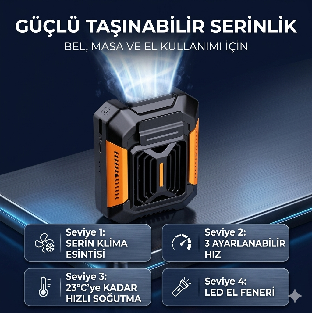 Taşınabilir USB Bel Tipi Askılı Fan (Güçlü Taşınabilir Vantilatör)