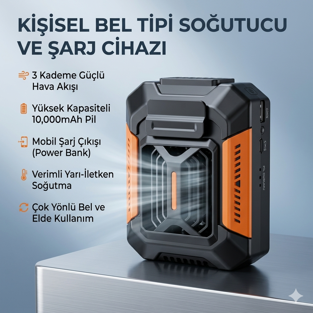 Taşınabilir USB Bel Tipi Askılı Fan (Güçlü Taşınabilir Vantilatör)
